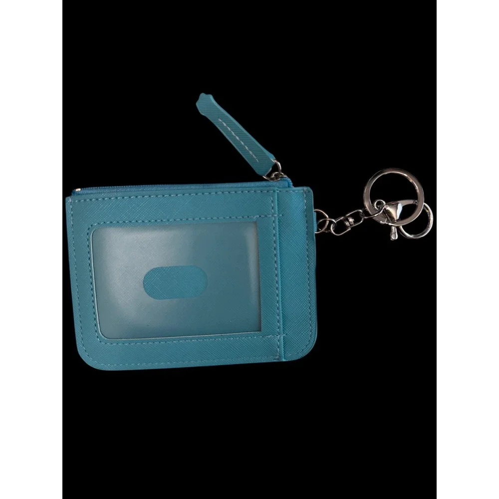 Sanrio Pochacco ID Holder Coin Purse Keychain Blue Faux Leather Wallet Card Case